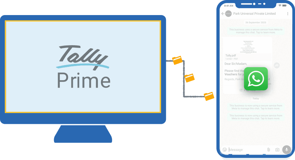 TallyPrime sending documents to WhatsApp on a phone