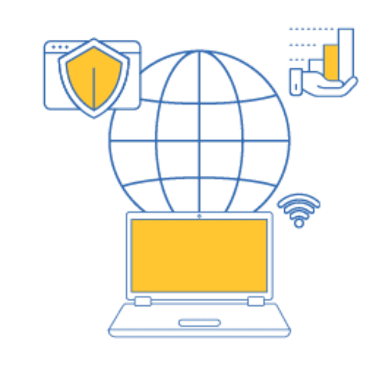 Laptop connected to the internet with a security shield