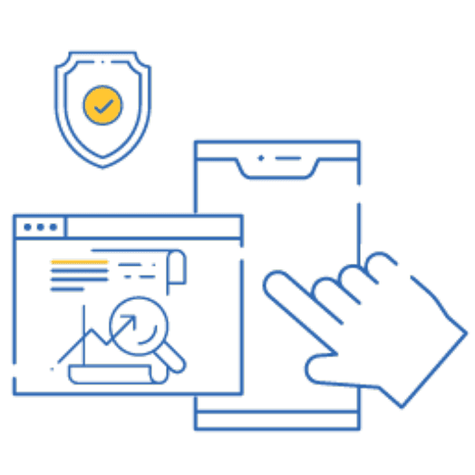 Business report on a mobile phone with a security shield